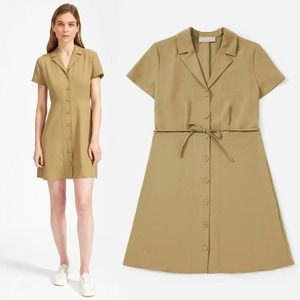 Everlane The Japanese GoWeave Short Sleeve Notch Collar Shirtdress Olive Green 4
